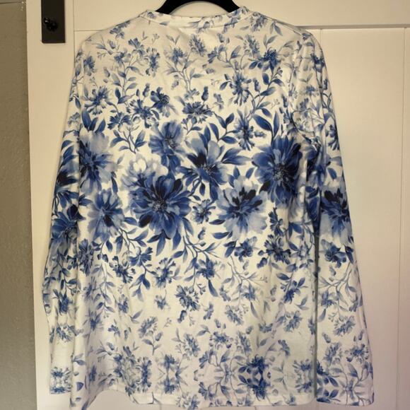 Women's Blue Floral Long Sleeve Top Size M - Picture 2 of 5